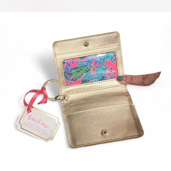 Lilly Pulitzer Gold Wallet with Pink and Blue Floral Interior - Picture 2 of 2